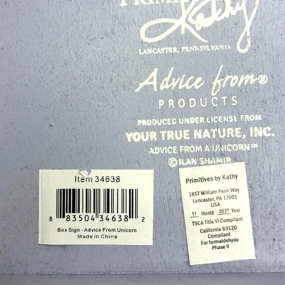 Primitives by Kathy Unicorn Wooden Box Sign 6x6 Inspirational Decor